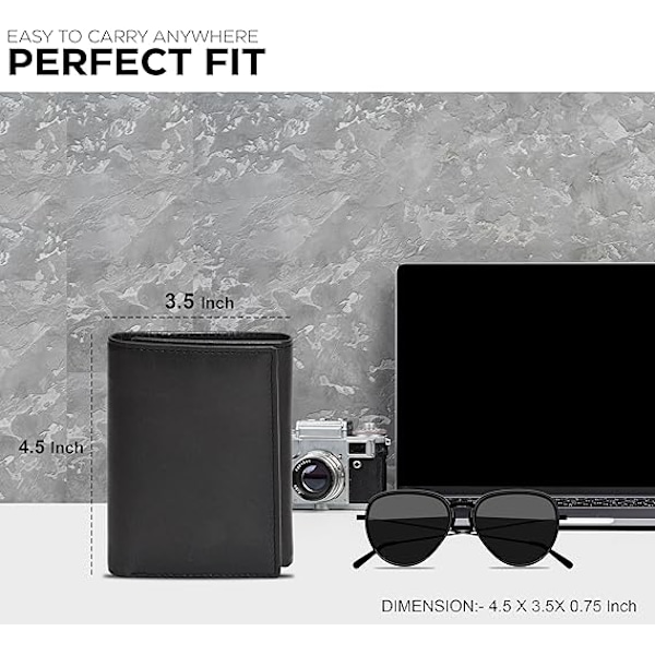 Äkta Läder Trifold Plånbok för Män - RFID Plånböcker Slim 9 Kreditkortsfack 2 ID-fack Present till Män