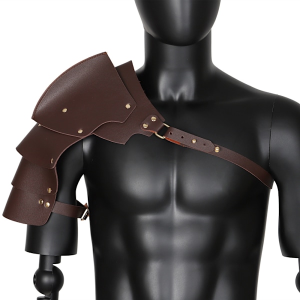 Läder Pauldrons Spaulders Medeltida Axelskydd Viking Kostym Riddare Krigare Cosplay Larp Tillbehör Halloween Rekvisita För Män Dark brown Left