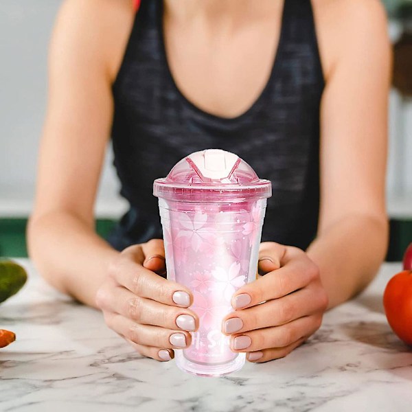 480ml iskopp, plastvattenkopp, sommarhalm, handhållen kopp, söt bärbar vattenkopp pink