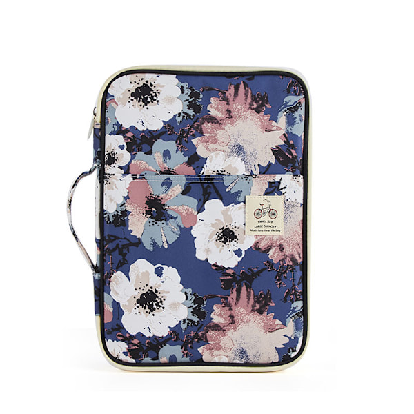 Portabel Portfölj Pennfodral A4 Folio Vattentät med Dragkedja och Handtag Blomma