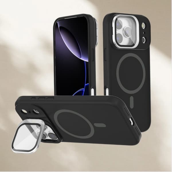 Magnetisk Stand Telefoncover Kompatibel med iPhone 17 Pro Max, Stødabsorberende Silikone & TPU Beskyttelse
