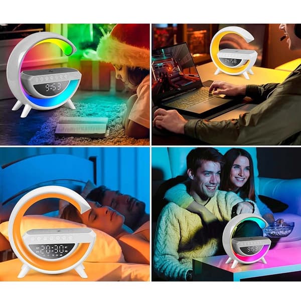 Trådløs oplader 15W med RGB natlys, Bluetooth-højttaler og FM-radio