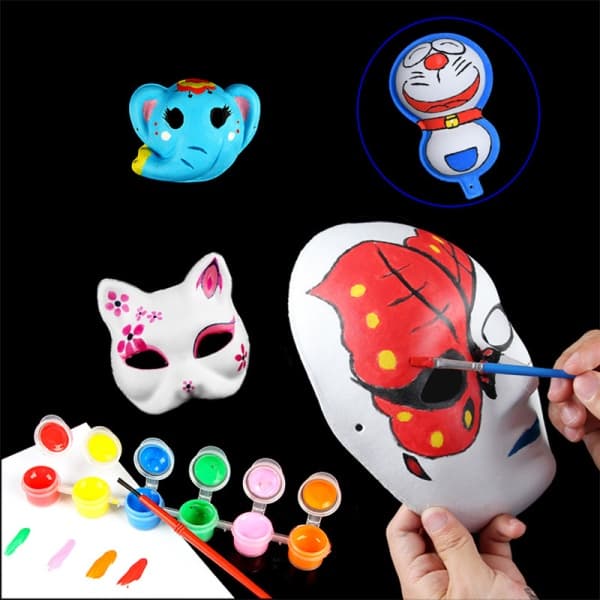 Halloween barnmask vit handmålad pappersmask barnmålningsmask vit embryomålarmask nykrona newcrown