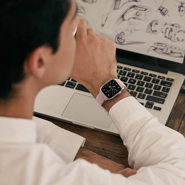 Flätat Solo Loop-armband Kompatibelt med Apple Watch Armband 40mm 41mm 38mm, Elastiska Sportband för Apple WatchSE/iWatch Series Sand Pink 38mm-40mm-41mm