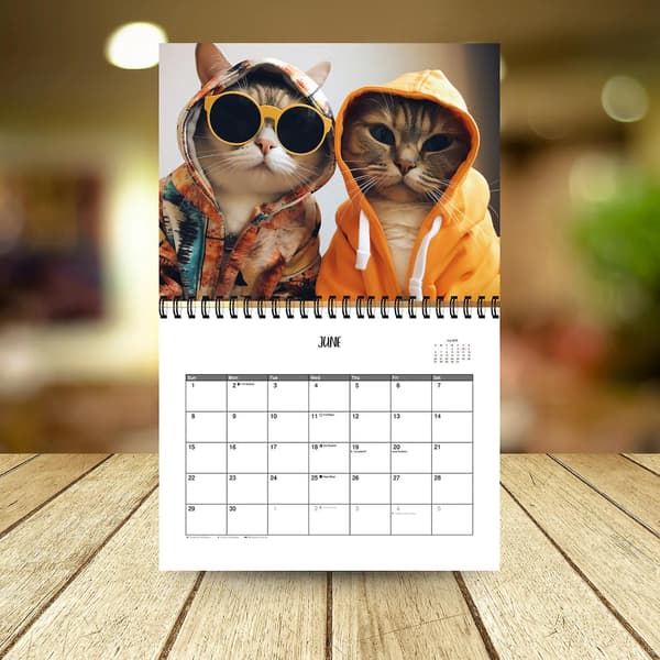 Stilfuld kattekalender 2026, 12-måneders kalender, sød kattekalender, 2025 kalender