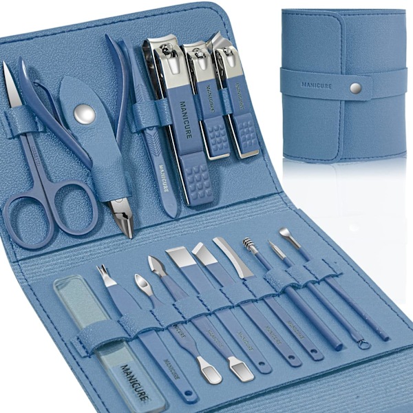 Manikyrset Professionell Nagelknipsare Pedikyrkit, 16 delar Rostfritt Stål Nagelverktyg Grooming Kit (Gul) off white One size fits all (55-60cm)