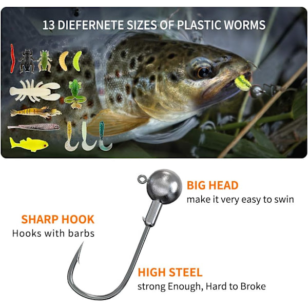 Fiskedrag Kit för Sötvatten Bete Utrustning Kit för Bass Öring Lax Fiske Tillbehör Utrustningslåda Inklusive Skeddrag