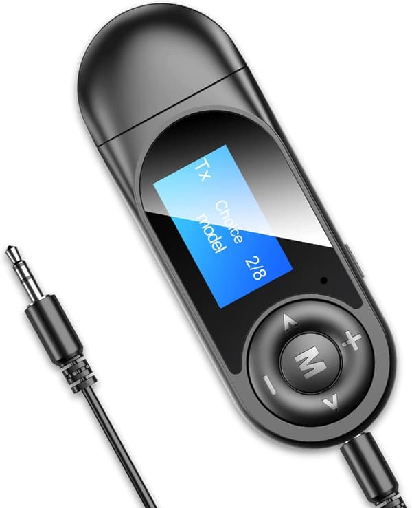USB Bluetooth 5.0 Sändare Mottagare, Bluetooth Ljudadapter med 3.5mm AUX-uttag och LCD-skärm