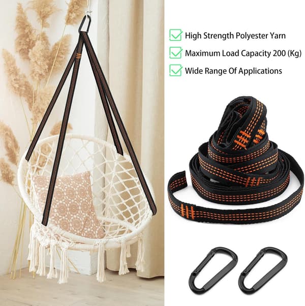 Hängmatteband, 2m*2,5cm Hängmatteband med 2 karbinhakar, för campinggunga Maximal belastning: 200 kg