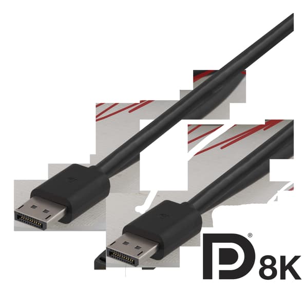 DisplayPort-kabel, DP 1.4, 7680x4320 vid 30Hz, 2m, svart