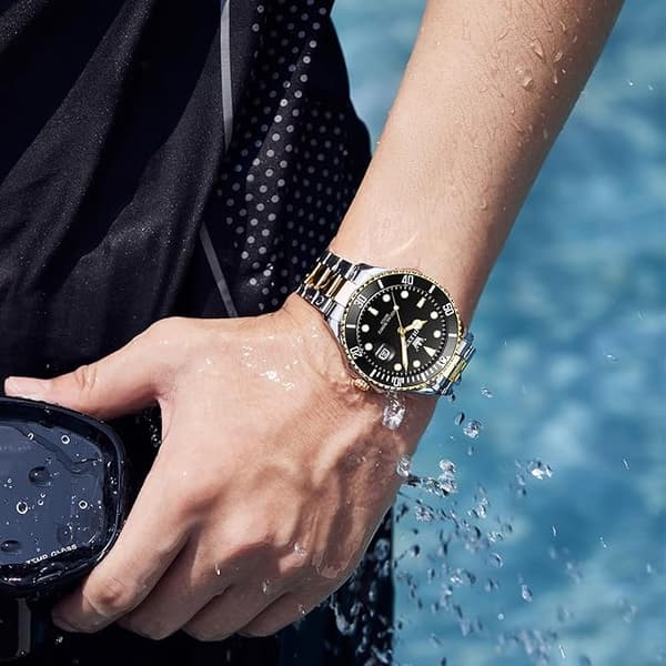 OLEVS Herreklokker Svart black Dial/Gold Silver Band