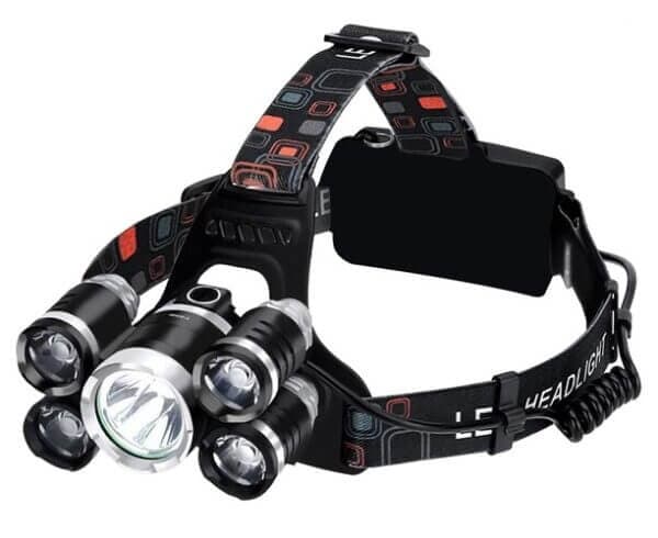 Kraftig Hodelykt 5 LED CREE T6 Med 2 Ladere Svart black