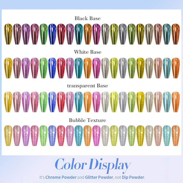 Krom Nagelpulver, Spegel Holografisk Nagelglitter Metalliskt Krompulver Reflekterande Glansigt Nagelpulver Pigment Manikyr
