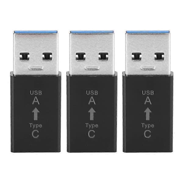 3 stk. USB3.0 Han til Type C Hun Adapter Konnektor Universal Elektronisk Konverter (Sort)