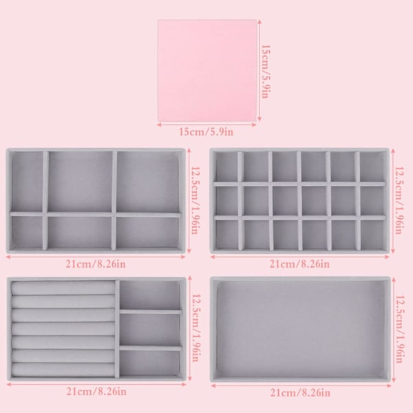 4 st Smyckesfack Organiser Set, Smyckeslåda Organiser Smyckesförvaring Display Showcase Smyckesförvaring Fack