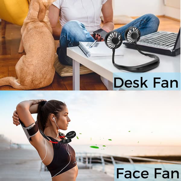Genopladelig, bærbar halsventilator med hovedtelefondesign, sort