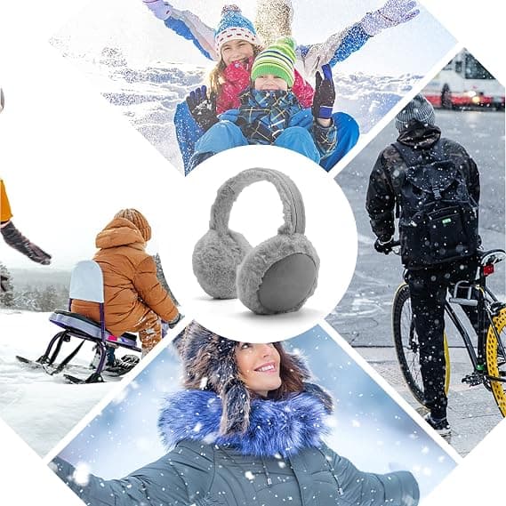 Ørevarmere Vinter Sammenleggbare Varme Ørevarmer Pels Ørevarmere Varmere for Kvinner Jenter Grå
