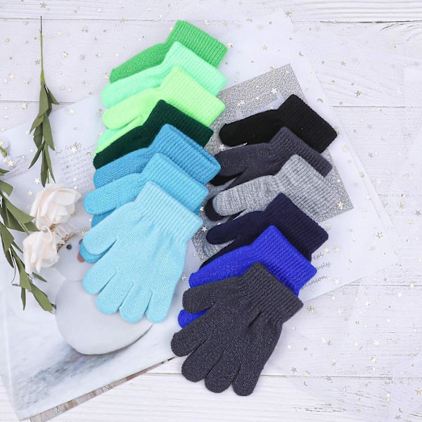 Magiska barnhandskar - 12-pack gradientfärger vinter barnhandskar stretch helfingerhandskar för pendling lek löpning