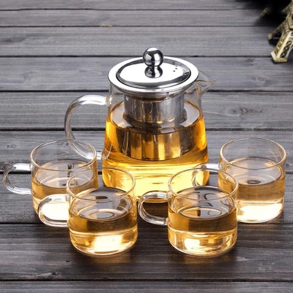 Firkantet tekande i glas, varmebestandig flaske med si, perfekt til te og kaffe - (450 ml)