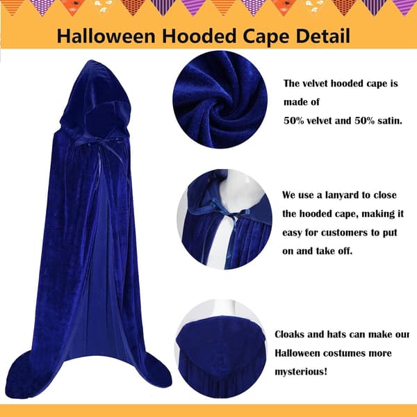 Unisex hettekappe for voksne, lang fløyelskappe, Halloween Cosplay-kostymer Blue