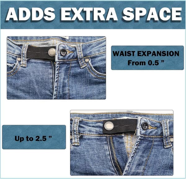 6 Stycken Elastiska Midjeförlängare, Justerbar Midjebands Knappförlängare för Byxor Jeans, 6-pack Svart