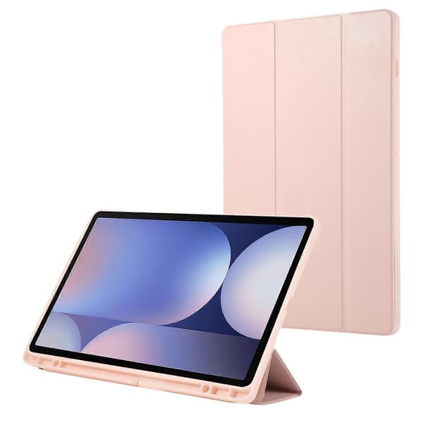 For Samsung Galaxy Tab S10+ Deksel med Pennholder Solid Farge Tri-Fold Stativ PU Lær+Nettbrettdeksel