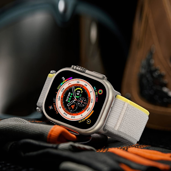 Apple Watch Armband 38mm 40mm 41mm, Mjukt Flätat Nylon Kardborreband för Apple Watch Ultra 2 Ultra Series 9 8 7 SE 6 5 4, Gul/Grå