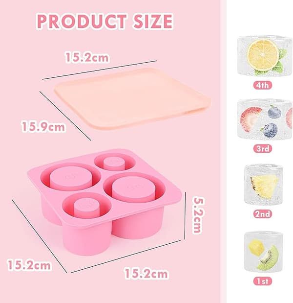 Isbitsform för koppar, isform i silikon med lock, för 20-40 oz koppar, 4 ihåliga cylindriska isbitsformar (rosa)