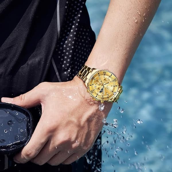 OLEVS Miesten Kellot Musta Gold Dial/Gold Band