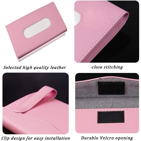 Tissuehållare i Läder, Maskhållare, Rektangulär Solskydd Servett, Maskdispenser, Premium Bil Tissuebox för bil, Fordon (Svart) pink