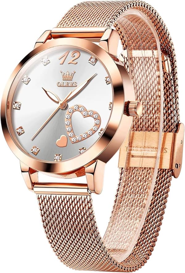 OLEVS Damklockor Ultra Tunna White Dial/Rose Gold