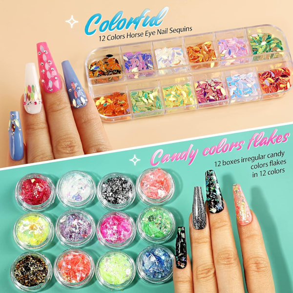 Rhinestones för naglar, Nagelstenar Nagelkonst Rhinestones Nagelflingor, Nagelstenar Sten Nageldesign Kit, Nagel Rhinestones för Nagelkonst Tillbehör