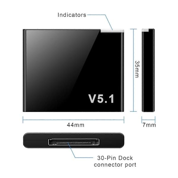 I-WAVE 30-pin Bluetooth 5.1 Audio Receiver Musikk Mini Trådløs Adapter For iPhone iPod 30-pin Jack Analog Høyttaler