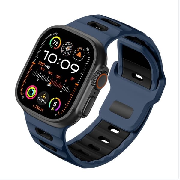 Stilig silikonrem til Apple Watch 42/44/45/46/49mm Svart+Blå Black+Blue