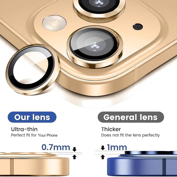 Kamerlinsskydd för iPhone 14 / iPhone 14 Plus, Splittersäkra Ultra HD Individuella Linsskydd, Guld