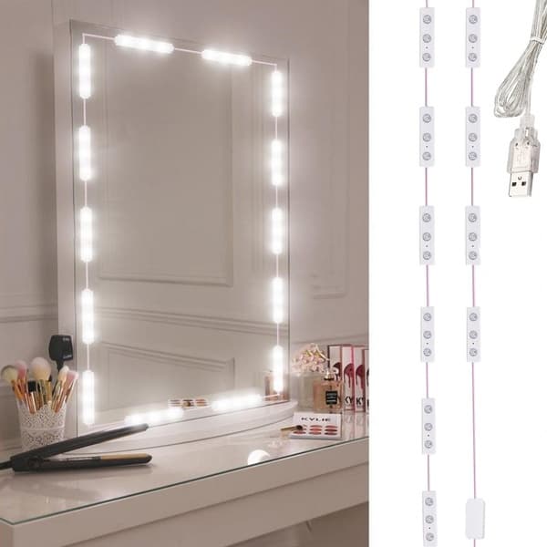 Hollywood LED Sminkespeilbelysning - 10-delt USB-sett med 3 lysfarger