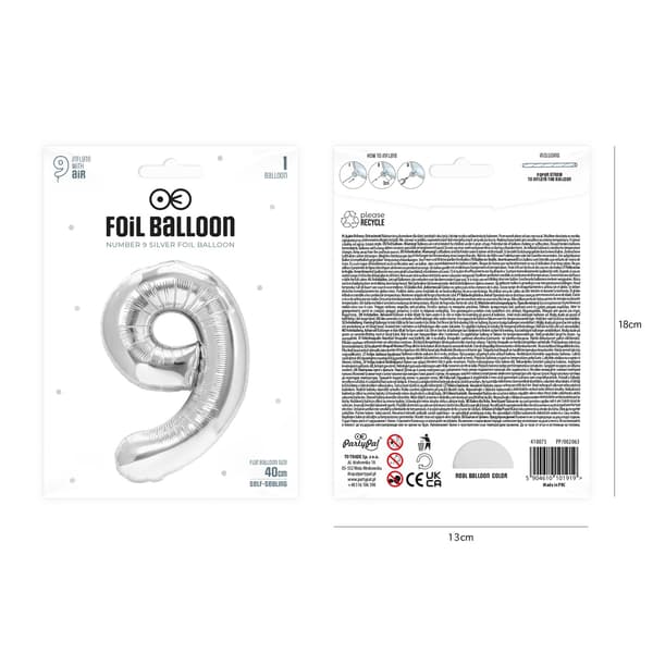 Folieballong Tall 9 Sølv 40 cm silver