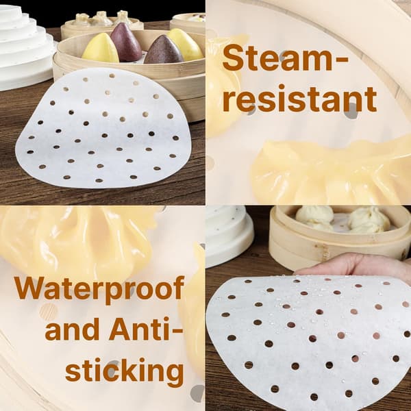 100 ark 19 cm (7,5-tommer) perforerede bambusdamperforinger — Non-stick bagepapir til Dim Sum og Airfryere