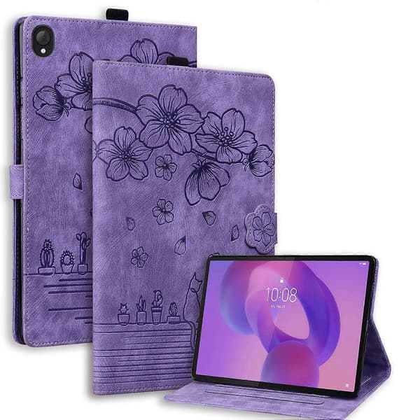 Til Lenovo Tab K10C/Tab E10C Etui Kortpladser Læder Tablet Stativ Folio Cover Blomst Kat