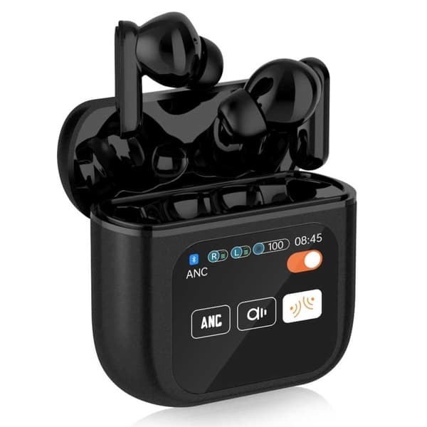 Trådløse TWS ANC ENC Hovedtelefoner med Farvedisplay Sort sort black