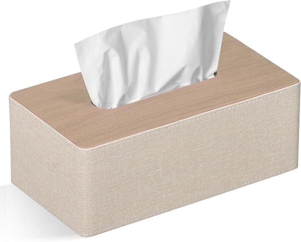 Servietboksbetræk Rektangulær PU Læder Ansigtservietdispenser Boksholder til Kommode Badeværelsesindretning (Beige)