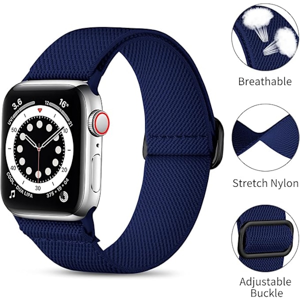 Armband Kompatibelt med Apple Watch Armband 38mm 40mm 41mm 42mm 44mm 45mm 46mm 49mm, Justerbart Stretch Nylon Flätad Sportarmband för iWatch blue 38mm-40mm-41mm