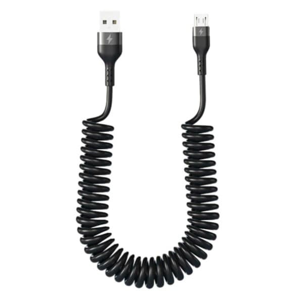 USB A Micro-USB Spiralkabel 3A Snabbladdning 1,5m Svart black