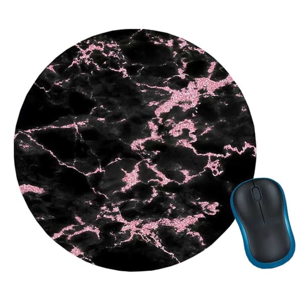 Blød rund musemåtte med print sort pink marmor 20cm sort black
