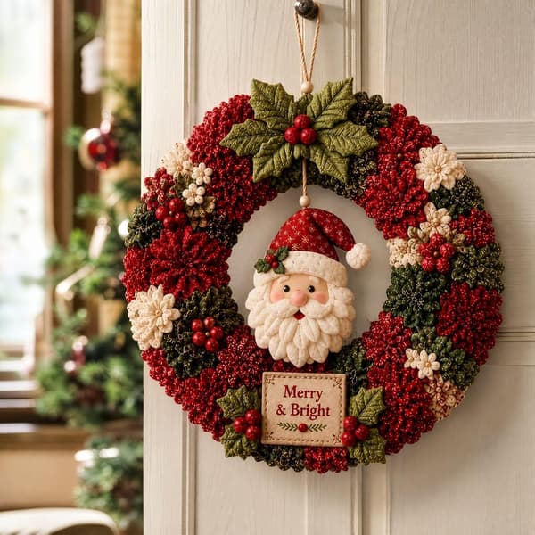 Jule 3D stof-poke-krans DIY-sæt patchwork-pynt sytilbehørssæt julemandskrans