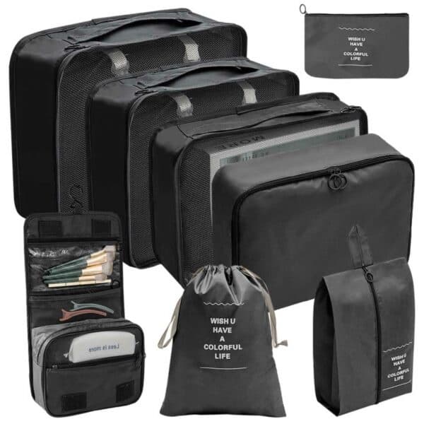 Väskset och resetillbehör 8-pack Reseorganiseringsset Svart svart black
