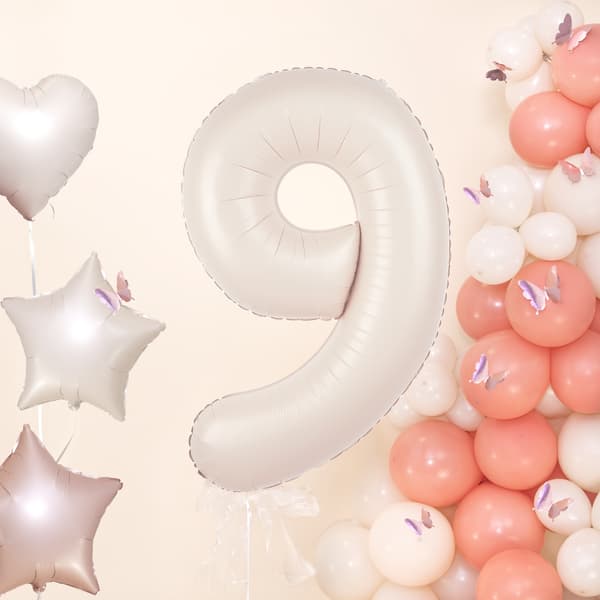Folieballong Nummer 9 Krem Beige 100 cm beige