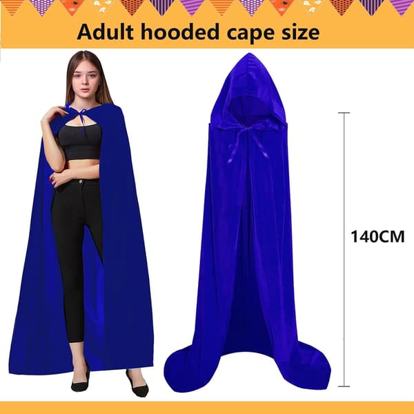 Unisex hettekappe for voksne, lang fløyelskappe, Halloween Cosplay-kostymer Blue