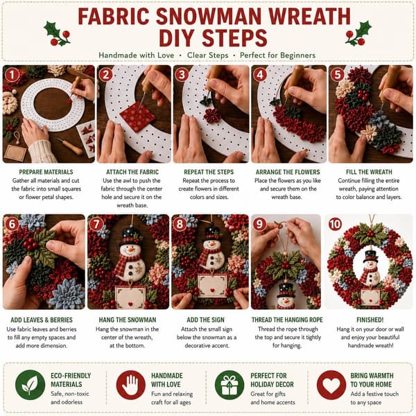 Jule 3D stof-poke-krans DIY-sæt patchwork-pynt sytilbehørssæt julemandskrans