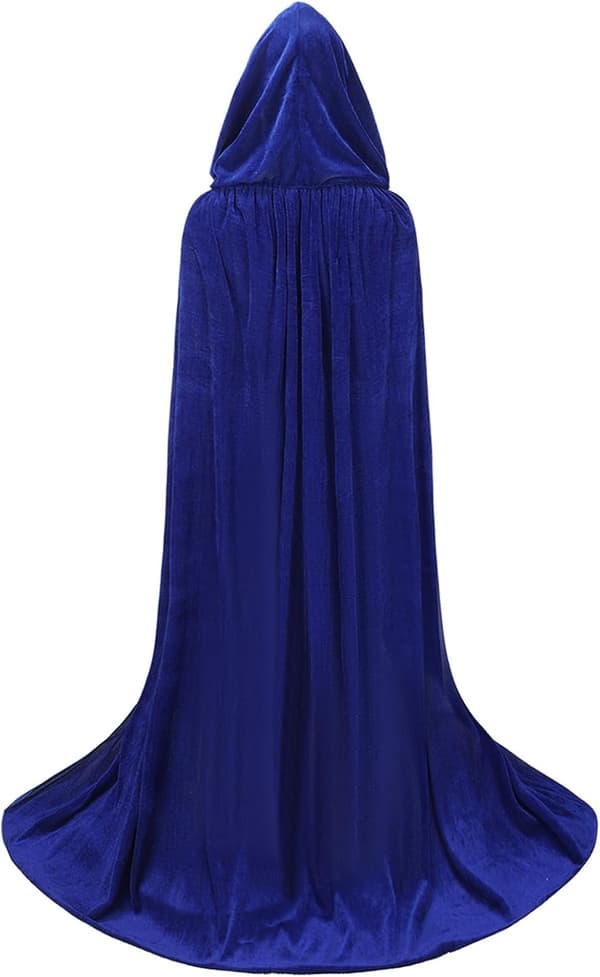 Unisex voksen hættekappe lang fløjlskappe Halloween Cosplay kostumer Blue